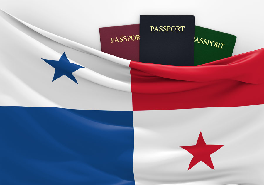 Panama flag and different passports