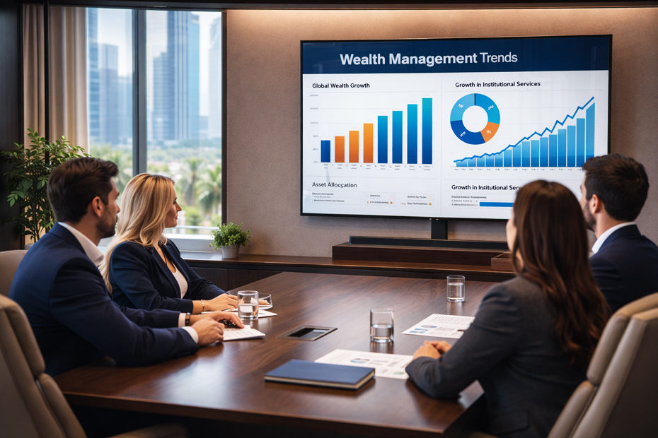 Business executives discuss wealth growth trends in offshore banking jurisdictions.