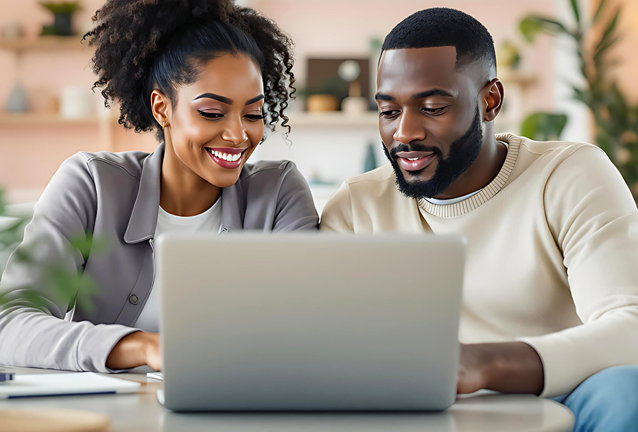 Expat couple banking online with their online expat bank account