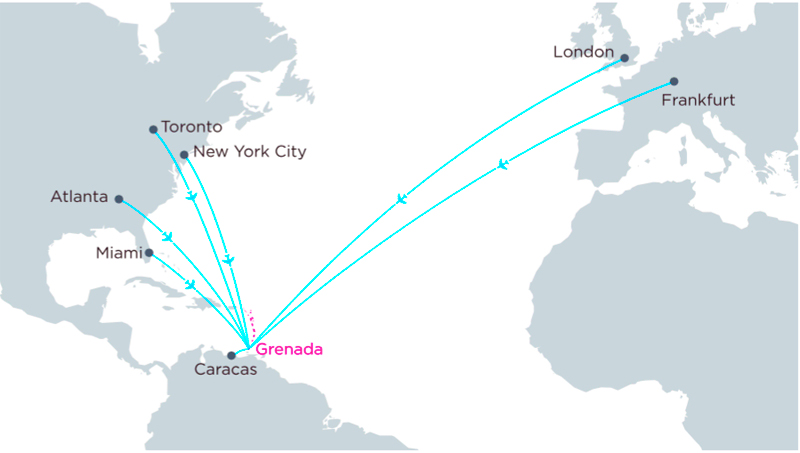Flight routes to Grenada from international destinations